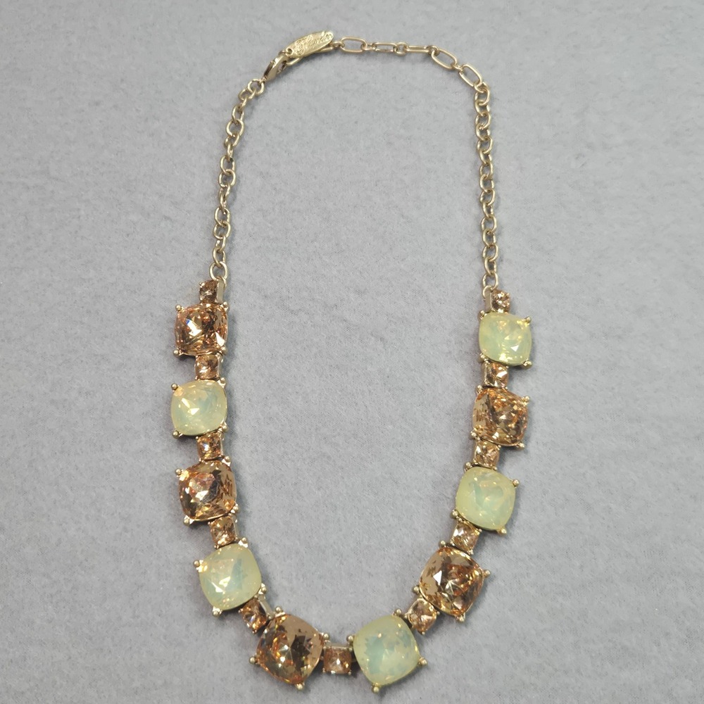Plunder Statement Necklace Womens OS Amber Green Gold Tone Crystal Cushion Cut